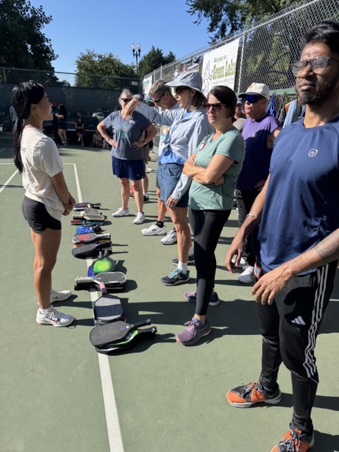 Games underway at the Green Lake East beginner courts, August 9, 2026